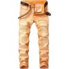 imageYTD Mens Distressed Ripped Biker Slim Jeans Stretched Moto Denim PantsOrange