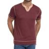 imageYTD Mens Henley Shirts Short Sleeve Casual V Neck Basic Tee Shirts Summer Vintage TShirtsWine Red