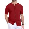 imageYTD Mens Knit Casual Button Down Shirts Short Sleeve Textured Summer Beach ShirtsWine Red1