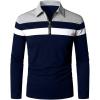 imageYTD Mens Long Sleeve Polo Shirts QuarterZip Casual Slim Fit Lapel Neck Basic Designed Cotton ShirtsLsnavy Blue