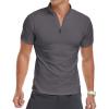 imageYTD Mens LongShort Sleeve Polo Shirts QuarterZip Casual Slim Fit Mock Neck Basic Designed Cotton ShirtsA1dark Gray