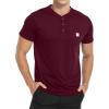 imageYTD Mens Loose Fit Heavyweight Long Sleeve Pocket Henley TShirtWine Red