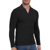 imageYTD Mens Muscle V Neck Polo Shirts Slim Fit Long Sleeve Golf TShirts Ribbed Knit Soft Casual TeesBlack