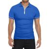imageYTD Mens Short Sleeve Polo Shirts QuarterZip Casual Slim Fit Lapel Neck Basic Designed Cotton ShirtsBlue