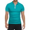 imageYTD Mens Short Sleeve Polo Shirts QuarterZip Casual Slim Fit Lapel Neck Basic Designed Cotton ShirtsTurquoise