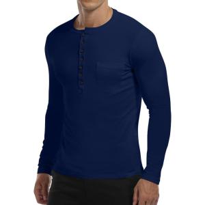 imageYTD Mens Casual Slim Fit Basic Henley Short Sleeve Fashion Summer TShirt02 Long Sleeve Navy