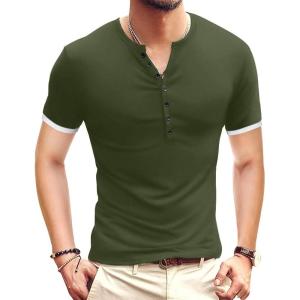 imageYTD Mens Casual Slim Fit Basic Henley Short Sleeve Fashion Summer TShirt03 Army Green