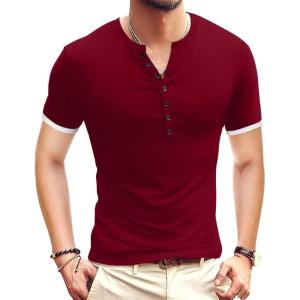 imageYTD Mens Casual Slim Fit Basic Henley Short Sleeve Fashion Summer TShirt04 Wine Red