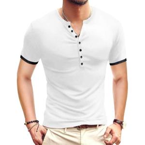 imageYTD Mens Casual Slim Fit Basic Henley Short Sleeve Fashion Summer TShirt05 White