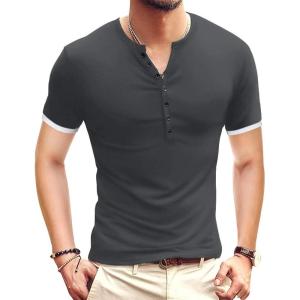 imageYTD Mens Casual Slim Fit Basic Henley Short Sleeve Fashion Summer TShirt06 Dark Gray