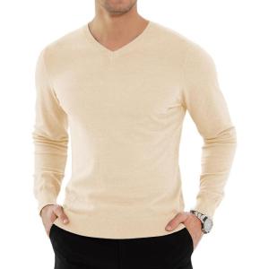 imageYTD Mens Casual Slim Fit VNeck Pullover Long Sleeve Knitted Pullover SweatersApricot
