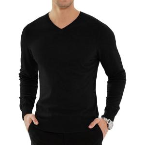 imageYTD Mens Casual Slim Fit VNeck Pullover Long Sleeve Knitted Pullover SweatersBlack
