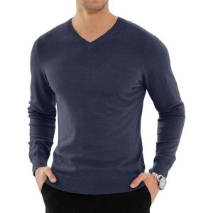imageYTD Mens Casual Slim Fit VNeck Pullover Long Sleeve Knitted Pullover SweatersBlue