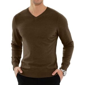 imageYTD Mens Casual Slim Fit VNeck Pullover Long Sleeve Knitted Pullover SweatersBrown