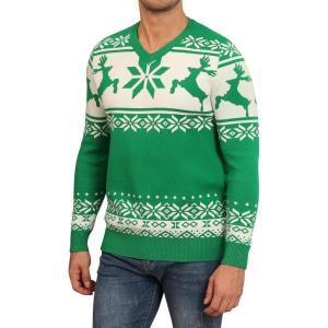 imageYTD Mens Casual Slim Fit VNeck Pullover Long Sleeve Knitted Pullover SweatersChristmas Green