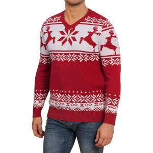 imageYTD Mens Casual Slim Fit VNeck Pullover Long Sleeve Knitted Pullover SweatersChristmas Red