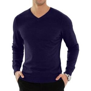 imageYTD Mens Casual Slim Fit VNeck Pullover Long Sleeve Knitted Pullover SweatersNavy