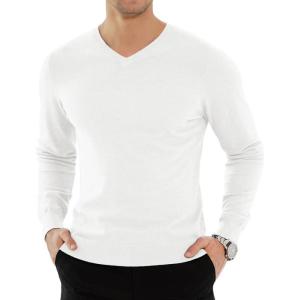 imageYTD Mens Casual Slim Fit VNeck Pullover Long Sleeve Knitted Pullover SweatersWhite