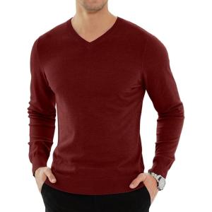 imageYTD Mens Casual Slim Fit VNeck Pullover Long Sleeve Knitted Pullover SweatersWine Red