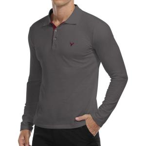 imageYTD Mens Classic Polo Shirt Short Sleeve Shirts Lightweight Slim Fit Casual TopsLong Sleeve Dark Gray