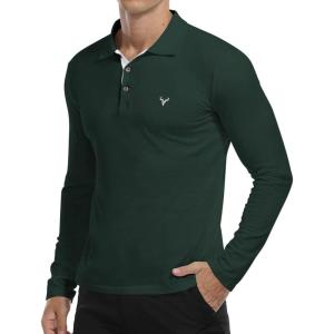 imageYTD Mens Classic Polo Shirt Short Sleeve Shirts Lightweight Slim Fit Casual TopsLong Sleeve Dark Green