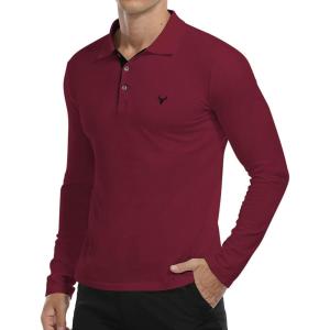 imageYTD Mens Classic Polo Shirt Short Sleeve Shirts Lightweight Slim Fit Casual TopsLong Sleeve Wine Red