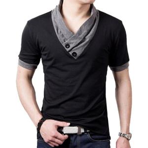 imageYTD Mens Cotton Casual VNeck Button Slim Muscle Tops Tee Short Sleeve TShirts01 Black