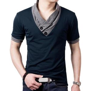 imageYTD Mens Cotton Casual VNeck Button Slim Muscle Tops Tee Short Sleeve TShirts02 Navy