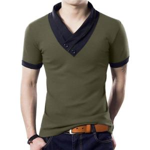 imageYTD Mens Cotton Casual VNeck Button Slim Muscle Tops Tee Short Sleeve TShirts03 Army Green