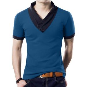imageYTD Mens Cotton Casual VNeck Button Slim Muscle Tops Tee Short Sleeve TShirts04 Blue