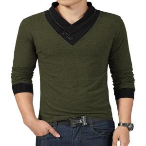 imageYTD Mens Cotton Casual VNeck Button Slim Muscle Tops Tee Short Sleeve TShirtsLong Sleeve Army Green