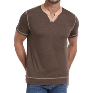 imageYTD Mens Henley Shirts Short Sleeve Casual V Neck Basic Tee Shirts Summer Vintage TShirtsCoffee