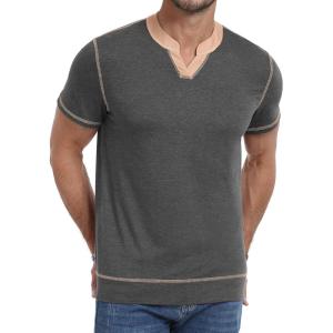 imageYTD Mens Henley Shirts Short Sleeve Casual V Neck Basic Tee Shirts Summer Vintage TShirtsDark Gray