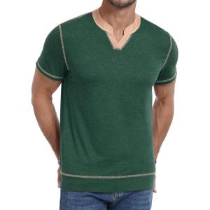 imageYTD Mens Henley Shirts Short Sleeve Casual V Neck Basic Tee Shirts Summer Vintage TShirtsGreen
