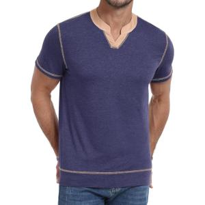 imageYTD Mens Henley Shirts Short Sleeve Casual V Neck Basic Tee Shirts Summer Vintage TShirtsNavy