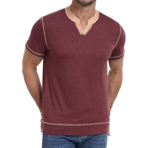 imageYTD Mens Henley Shirts Short Sleeve Casual V Neck Basic Tee Shirts Summer Vintage TShirtsWine Red
