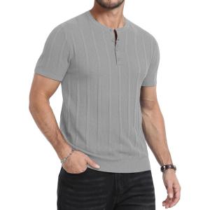 imageYTD Mens Henley TShirts Short Sleeve Knit Sweater Shirt Casual Solid Ribbed Pullover TeeGray