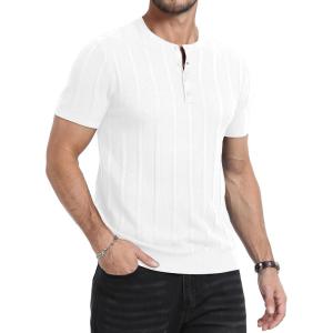 imageYTD Mens Henley TShirts Short Sleeve Knit Sweater Shirt Casual Solid Ribbed Pullover TeeWhite