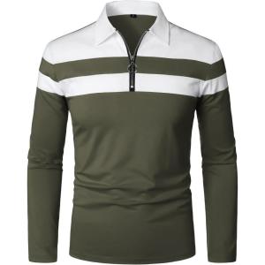 imageYTD Mens Long Sleeve Polo Shirts QuarterZip Casual Slim Fit Lapel Neck Basic Designed Cotton ShirtsArmy Green