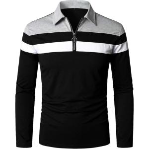 imageYTD Mens Long Sleeve Polo Shirts QuarterZip Casual Slim Fit Lapel Neck Basic Designed Cotton ShirtsLsblack