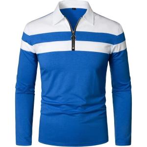 imageYTD Mens Long Sleeve Polo Shirts QuarterZip Casual Slim Fit Lapel Neck Basic Designed Cotton ShirtsLsblue