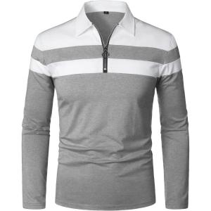 imageYTD Mens Long Sleeve Polo Shirts QuarterZip Casual Slim Fit Lapel Neck Basic Designed Cotton ShirtsLsdark Gray