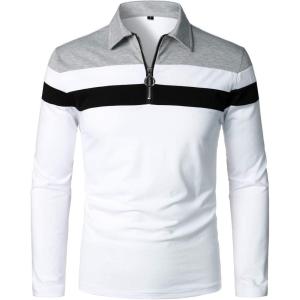 imageYTD Mens Long Sleeve Polo Shirts QuarterZip Casual Slim Fit Lapel Neck Basic Designed Cotton ShirtsLswhite