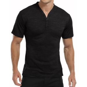 imageYTD Mens LongShort Sleeve Henley Shirts Casual Fashion Beach Yoga Loose Fit TShirtsA1 Black