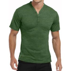 imageYTD Mens LongShort Sleeve Henley Shirts Casual Fashion Beach Yoga Loose Fit TShirtsA2 Green
