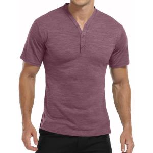 imageYTD Mens LongShort Sleeve Henley Shirts Casual Fashion Beach Yoga Loose Fit TShirtsA2 Maroon