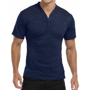 imageYTD Mens LongShort Sleeve Henley Shirts Casual Fashion Beach Yoga Loose Fit TShirtsA2 Navy