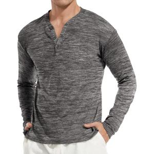 imageYTD Mens LongShort Sleeve Henley Shirts Casual Fashion Beach Yoga Loose Fit TShirtsDark Gray