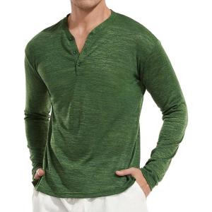 imageYTD Mens LongShort Sleeve Henley Shirts Casual Fashion Beach Yoga Loose Fit TShirtsGreen