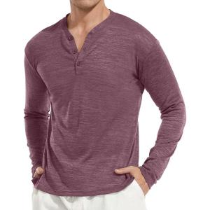 imageYTD Mens LongShort Sleeve Henley Shirts Casual Fashion Beach Yoga Loose Fit TShirtsMaroon